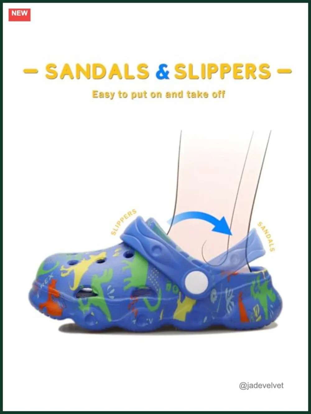Toddler Dinosaur Garden Clogs - Adjustable Slip On Water Shoes for Summer